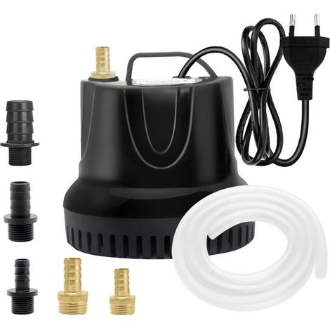 Pompe submersible 25W – Débit 1500 L/H – Hauteur de levage 1,8m – Ultra silencieuse – 5 buses et tuyau PVC 1,5m inclus (1/5)