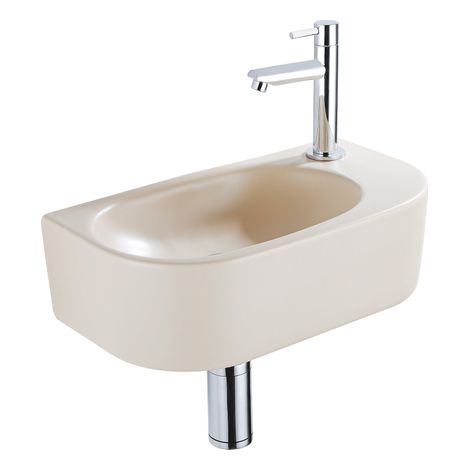 QeramiQ Fuente Ensemble de lavabo - 40x21.5x12cm - droit - lisse - demi-rond - 1 trou de robinet - céramique - robinet de lavabo chromé - bouchon de