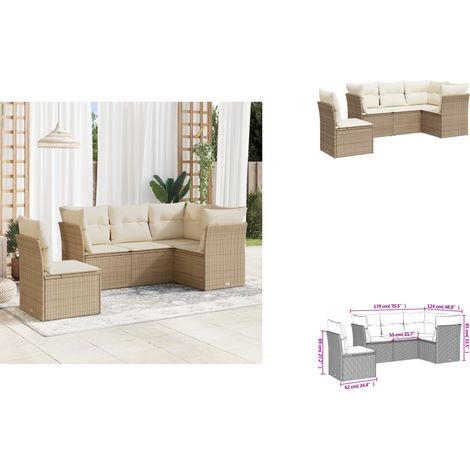 5-tlg. Garten-Sofagarnitur mit Kissen Beige Poly Rattan - Gartenmöbel - Outdoor Möbel - Rattan Sofa - Lounge Set - Gartengestelle (1/3)
