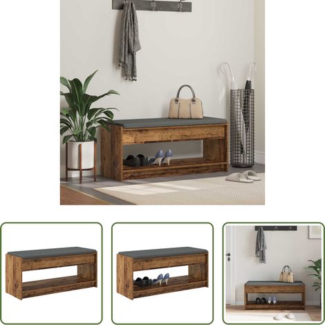 vidaXL Altholz - Flurbank mit Kissen mit Regal Altholz 103 x 38 x 45 cm (1/5)