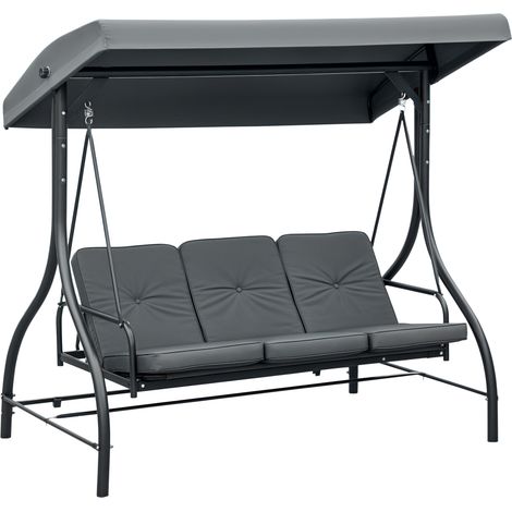 Balancelle de jardin 3 places convertible matelas fourni gris métal noir