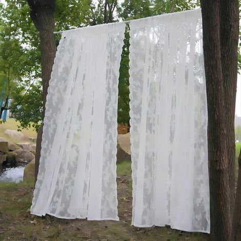 Lot de 2 100 x 200 cm Blanc rideaux en dentelle Motif floral Pour cuisine Jacquard tricoté Pour chambre à coucher, salon, gaze, style rétr (1/5)