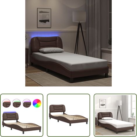 LED-Leuchten - Bettgestell mit LED ohne Matratze "Hvar" Braun 90x200 cm (1/5)