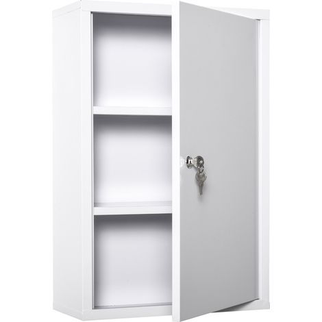 Armario botiquín de acero blanco con cerradura 40 x 18 x 60 cm (1/5)
