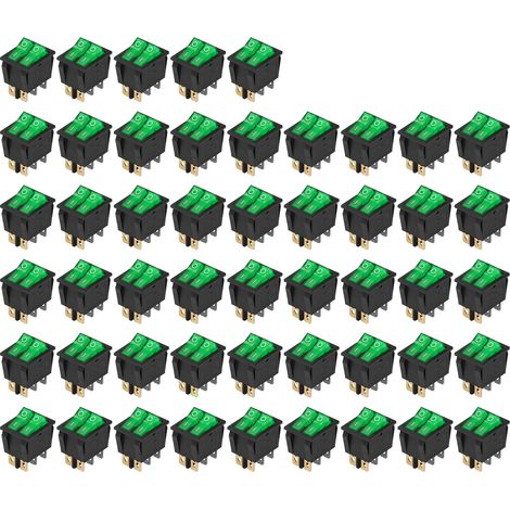 Lot de 50 interrupteurs à bascule KCD3 verts, 6 broches, 2 positions, 2 niveaux, avec voyant lumineux, 125V/250V, pour bateau (1/5)