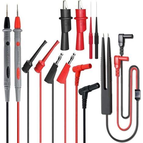 Kit de Cordons de Mesure Multimètre électrique 14 en 1 Cordon de Test avec Pinces Crocodile Sonde de Test Cable multimètre à fiche Banane pour testeurs de Tension (1/5)