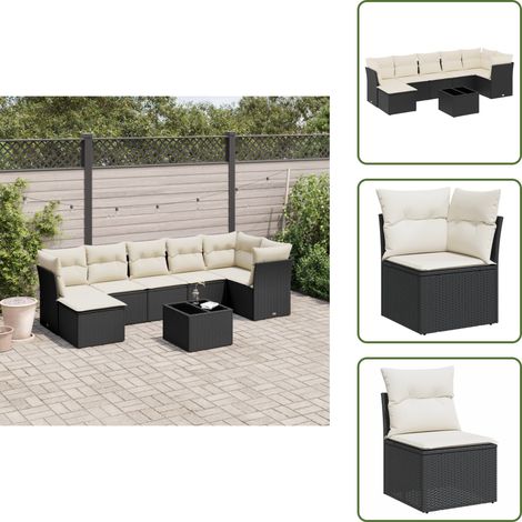 8-tlg. Garten-Sofagarnitur mit Kissen Schwarz Poly Rattan - Gartenmöbel - Sofagarnitur - Rattan Möbel - Outdoor Möbel - Balkonmöbel (1/5)