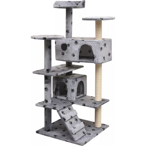 vidaXL Cat Tree with Sisal Scratching Posts 125 cm Paw Prints Grey (1/4)
