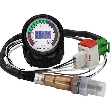 Indicateur de rapport air/carburant 2 en 1 avec voltmètre 12 V 52 mm et sonde lambda intégrée.