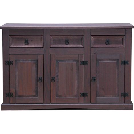 New Mexico Buffet, avec 3 tiroirs et 3 portes, largeur 132 cm, hauteur 84 cm, teinte/cire dans un style colonial. (1/5)