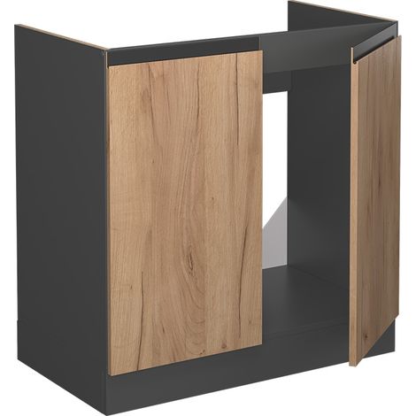 Mobile lavello cucina R-Line, Quercia dorata, 80 cm Forma a J, senza piano di lavoro, Vicco