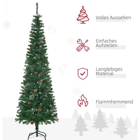 Sapin de Noël factice élancé, motif pommes de pin, traité ignifuge, 54 x 195 cm, vert (1/4)