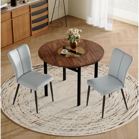 Set tavolo rotondo e 2 sedie, tavolo Ø 100 cm in MDF effetto legno, sedie in PU, HAVRYA (1/5)
