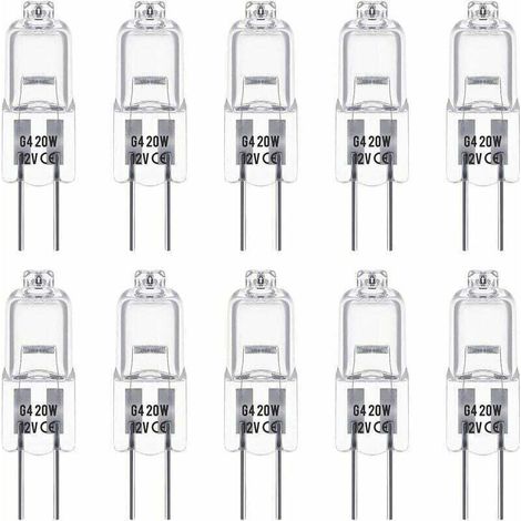 Ulisem Ampoules halogènes G4, 12 V 20 W, blanc chaud 3 000 K, 350 lm, à intensité variable, transparentes, lot de 10