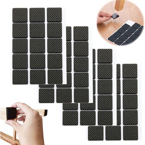 60 pièces - Patins adhésifs en feutre pour pieds de chaise - Protection de sol pour pieds de chaise - Anti-rayures - Caoutchouc TPR - 2,7 × 2,7 cm - 4 mm d'épaisseur - Noir - Découpables - Protection (1/5)