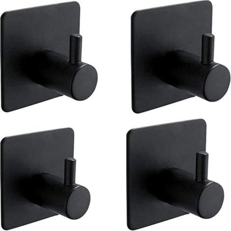 Juego de 4 ganchos adhesivos 3M, para pared de baño, gancho para toallas de cocina, para colgar cuadros sin taladrar, gancho autoadhesivo de acero inoxidable, negro. (1/4)
