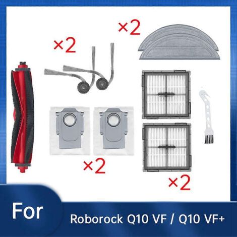 NALOOKAMIC Lot de 10 accessoires pour robot aspirateur Roborock Q10 VF / Q10 VF+ : brosse latérale rotative, filtre HEPA, lingette de nettoyage et sac à poussière. (1/4)