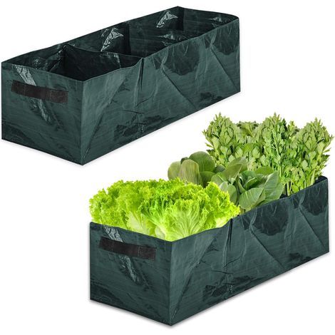 Lot de 2 lits de jardin surélevés - 4 grilles divisées carré surélevé jardinière sac en tissu pot de culture (1/5)