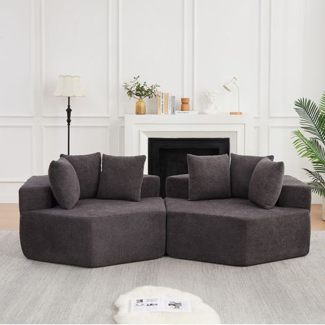 Fauteuil lounge hexagonal en chenille douce avec trois coussins, design modulaire (1/5)