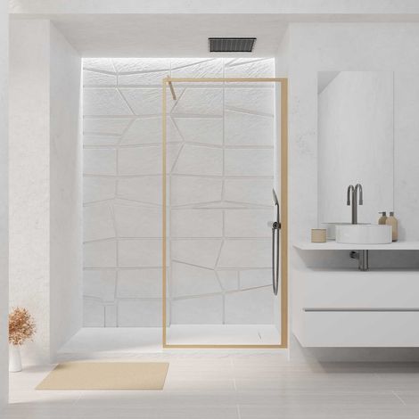 Mampara de Ducha 90x200cm Marco y Barra Aluminio Madera WOODEN CONTOURING
