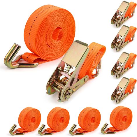 4 sangles d'arrimage à cliquet et crochet, 4 m x 25 mm, sangles d'arrimage robustes pour motos, voitures, remorques, sécurisation de chargement, sangles de fixation (1/5)