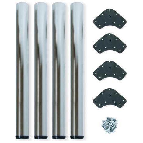 Emuca Lote de 4 patas para mesa, diámetro 60mm, H 830mm, Acero, Níquel satinado -