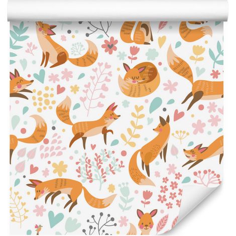 Papier peint à motifs de renards pour salon et chambre 50x1000 cm (1/5)