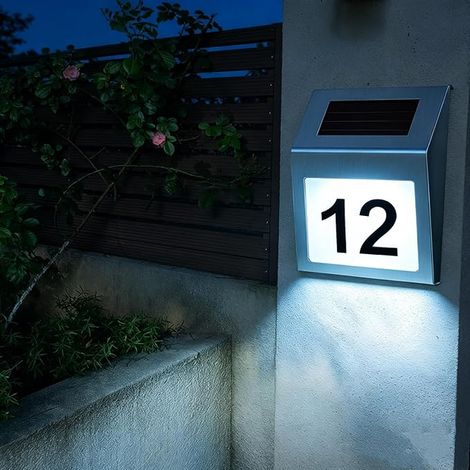 Solar Powered House Number with 2 LED for Outdoor, Stainless Steel Waterproof with Twilight Switch, 0-9 Numbers A-H (1/5)