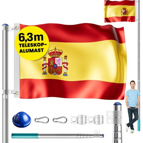 MONZANA® Telescopic Aluminium Flagpole Mast 6.3m / 20FT Compatible With 90 x 150 cm Flags 630 cm Mast Including 60 cm Stable Ground Socket Spanien (de)