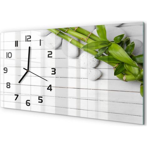 Grande Horloge Murale 60x30 cm Design Panoramique Verre Silencieux pour Salon Bambou (1/5)