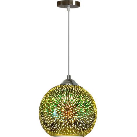 Lustre Coloré 3D LED Pendentif Lumières Miroir Boule de Verre Feu D'artifice Abat-jour E27 Base Suspension Lampe20cm (1/3)