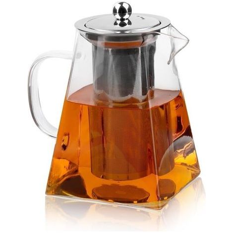 Teekanne aus Glas, Teekanne aus Glas mit Edelstahlfilter, quadratische Teekanne aus Glas, ideal für Tee und Kaffee (1/4)