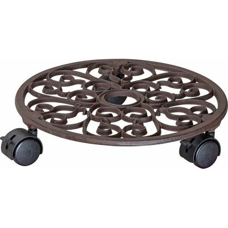 Flowerpot stand on wheels Ø 29 x 6.5 cm I Rolling plant stand for indoors and outdoors I Rolling pot made of cast iron, nickel I 2 brakes I Load capacity 50 kg -20092201 - MUMU (1/4)