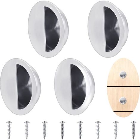 4 piezas (50 mm) Tirador para puerta corredera, tirador redondo empotrado con 8 tornillos para cajón/armario, puerta corredera redonda para cajón con diseño empotrado y tiradores empotrados de acero (1/5)