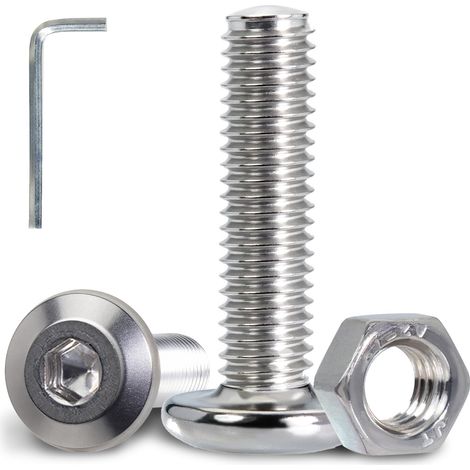 60 Pièces Vis M5 Tête Plate Six Pans Creux en Inox A2 V2A Boulons avec Écrous M5 et Clé Allen 3 mm Vis Inox pour Montage Mécanique Assemblage de Meubles et Réparations DIY (1/5)