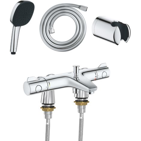 Mitigeur baignoire thermostatique GROHE Precision Trend avec colonnettes Idro'Flex + Douchette 2 jets Comfort + Flexible + Support (1/4)