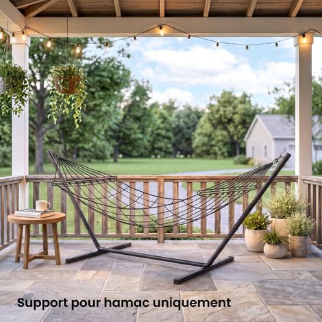 Support Pied de hamac Structure Robuste métal époxy Noir dim. 3,60L x 0,92l x 1,12H m (1/5)