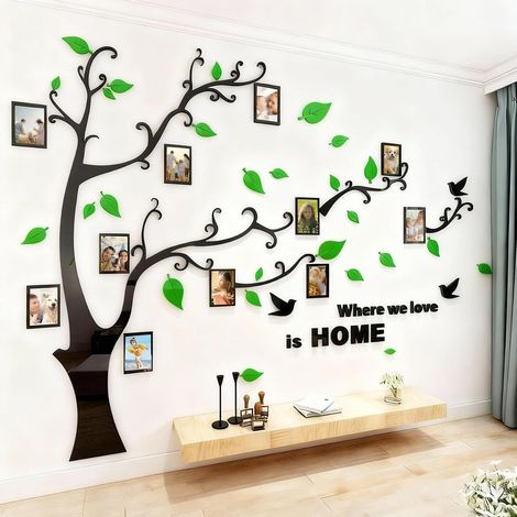 Arbre Sticker Muraux 3D Autocollants DIY Cadre de Photo Stickers Mural Arts Décorations pour Chambre, Salon, Chambr (G Vert Droite,M: 150 210CM) (1/5)