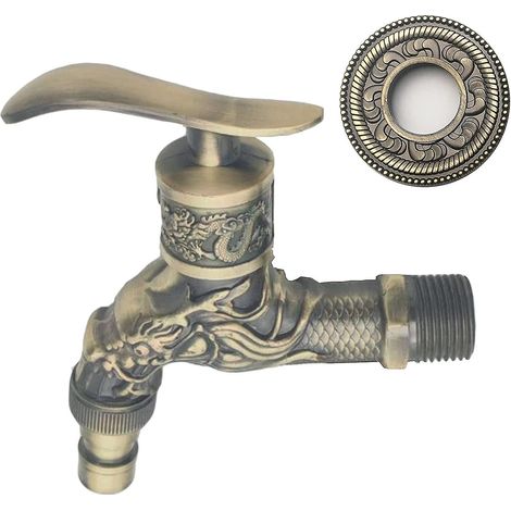 HOXILEELEO - Robinet vintage, robinet en laiton antique, robinet de jardin style antique, robinet sculpté de dragon, robinet antique pour la maison, la cuisine, la salle de bain, le jardin extérieur ( (1/5)