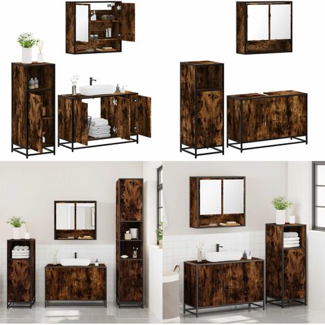vidaXL 3-tlg. Badmöbel-Set Räuchereiche Holzwerkstoff (1/5)