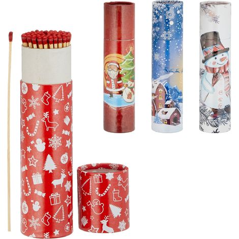 XXL Kamin Streichhölzer "Weihnachten" - 4er Pack / je 75 Stck. - Maxi Jumbo Zündholz für Kamin Grill und Lagerfeuer