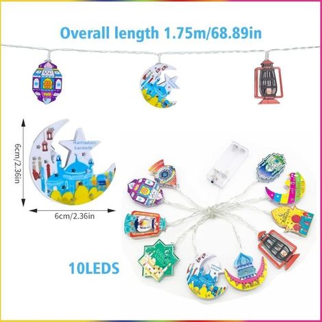 Ramadan-Lichterkette, 10 batteriebetriebene LED-Sternen- und Mondlichter, Ramadan-Lichterdekoration, Eid-Mubarak-Dekoration, bunte LED-Lichterkette für muslimische Feiern im Freien (1/5)