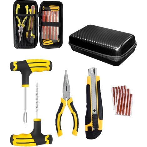 Kit reparation pneu voiture,outil complet pour vos crevaisons en cas d'urgence,kit de réparation de pneus portables,adapté à toutes les marques et modèles de voitures. (1/5)