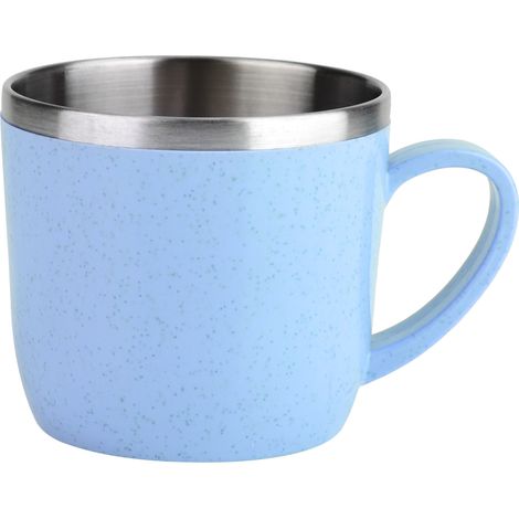 Gobelet en acier inoxydable avec paille en blé, tasse pour eau café jus lait (Bleu)