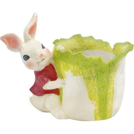 Pot à fleurs décoratif en forme de lapin et chou, résine, pour succulentes et jardin (1/5)