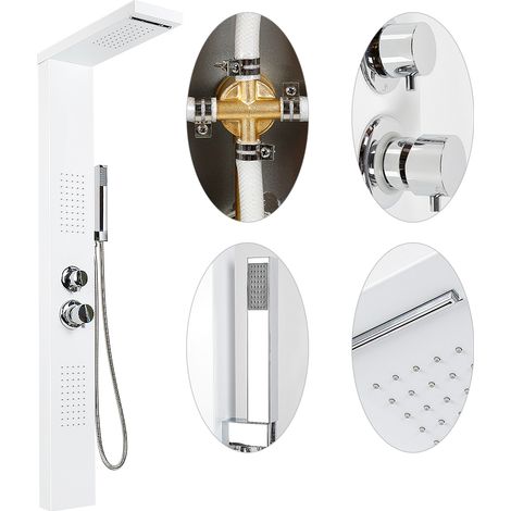 Haloyo® Duschsäule 4 in 1 Duschsystem,Regendusche von Edelstahl,Duscharmatur,304 Dusche Badarmatur,15 x 47 x 130cm,Weiß (1/5)