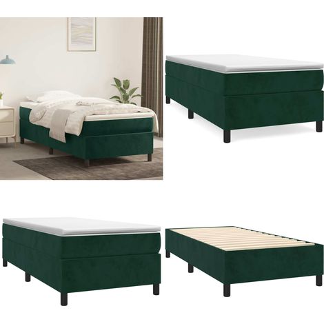Sommier à lattes de lit avec matelas Vert foncé 90x200 cm - Lit Tapissier - Lit Double - Literie - Chambre À Coucher - Matelas À Ressorts Ensachés - Home & Living (1/5)
