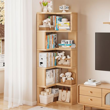 6-Tier Wooden L-shaped Corner Bookshelf