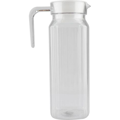 Bouteille à Jus 1100ml en Acrylique Transparent avec Motif Rayures et Couvercle, Idéale pour Bar et Maison (1/5)