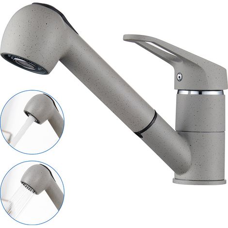Auralum eo Rubinetto Cucina con Doccetta Estraibile 70cm, Rubinetti per Lavello con Girevole a 360°, Miscelatore Monocomando Cucina in Ottone, Acqua calda e fredda regolabile, Grigio granito (1/5)